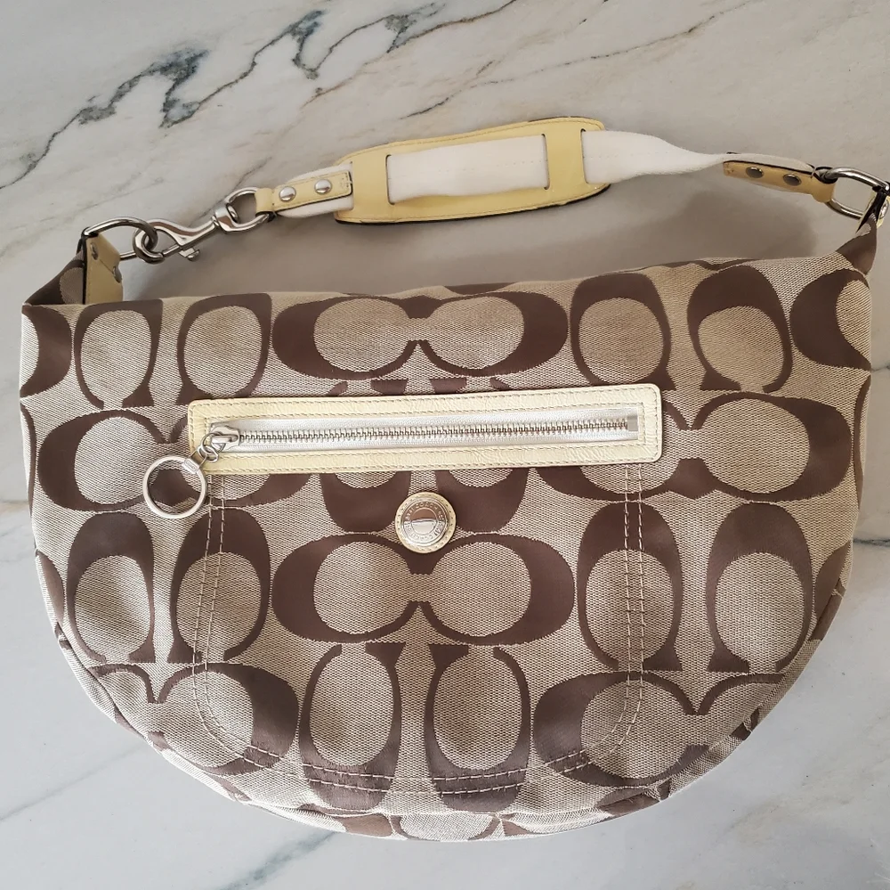 Coach Bag, Coach Signature Canvas Handbag Tan ,brown , yellow. Vintage. - Picture 1 of 16